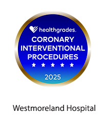 Coronary Interventional Procedures 2025, Healthgrades logo - Award badge for Westmoreland Hospital