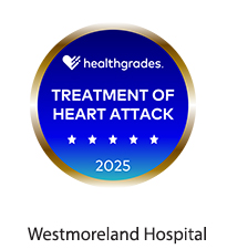 Treatment of Heart Attack 2025, Healthgrades logo - Award badge for Westmoreland Hospital